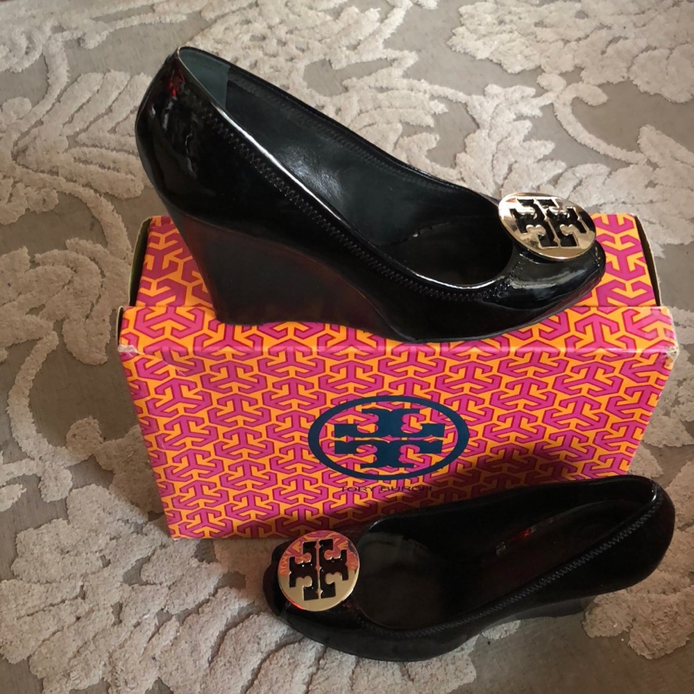 Tory Burch women’s peep toe wedge heels